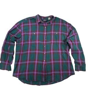 Woolrich Vintage 80s Plaid Flannel Shirt Teal Purple Button Up Large Woman XL